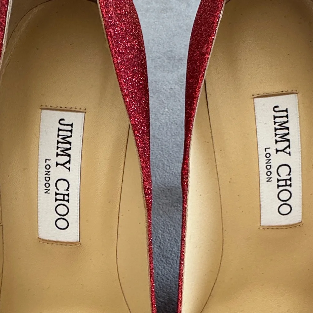 Jimmy Choo Red Glitter Pointed-Toe Stiletto Pumps - Picture 5 of 5